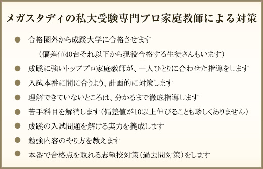 メガスタディの私大受験専門プロ家庭教師による対策