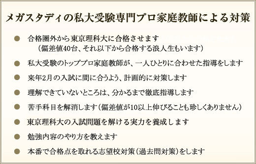 メガスタディの私大受験専門プロ家庭教師による対策